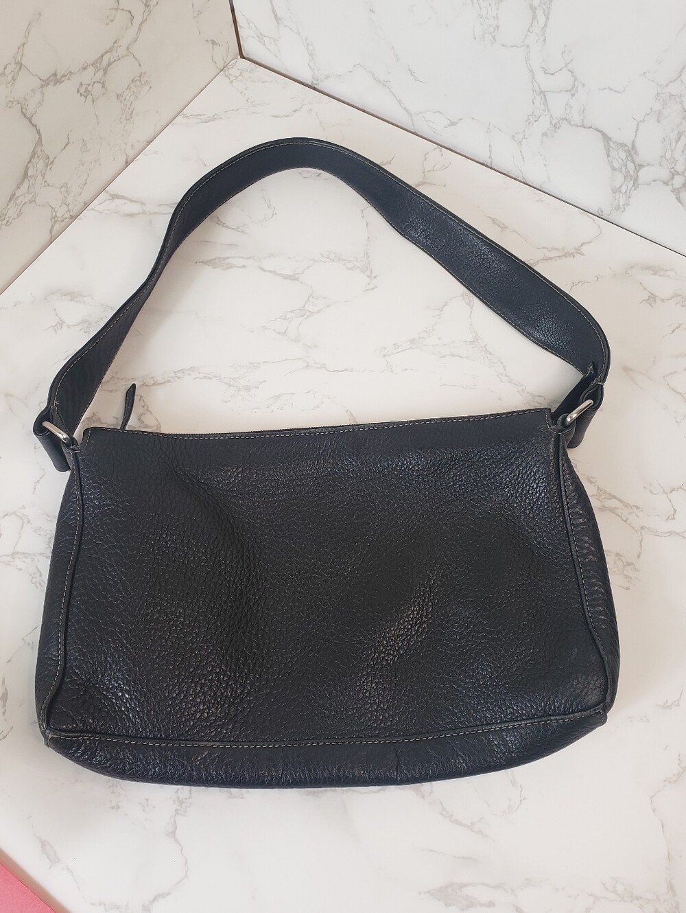Columbian Genuine Black Pebbled Leather Shoulder Bag